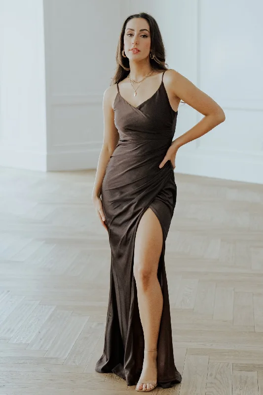 Women's Clothing Boutique Unbeatable Prices Monet Satin Gown | Dark Brown