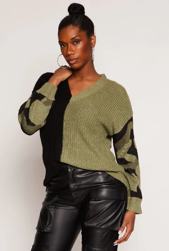 Outfits For Girls Save Big Color Blocked Camouflage Sweater