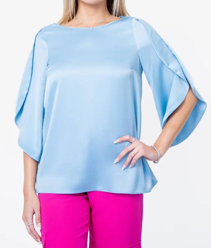 Stylish Dresses for Women Style Versatile Women's Collection Tulip Sleeve Blouse In Blue