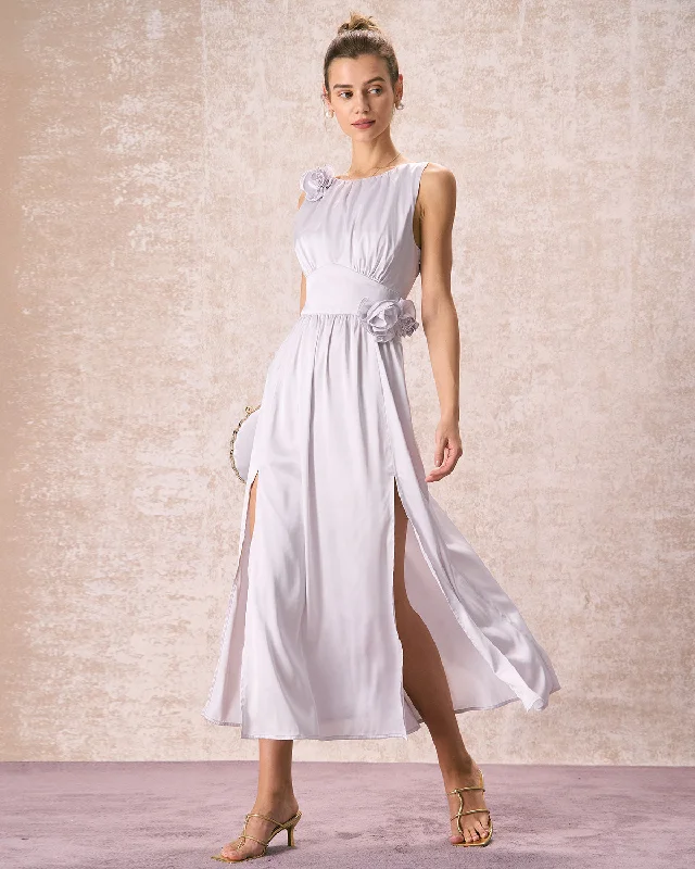 Women's Evening Wear Crazy Price Slashing The Silver Boat Neck Floral Satin Maxi Dress Women's Evening Wear Crazy Price Slashing The Silver Boat Neck Floral Satin Maxi Dress