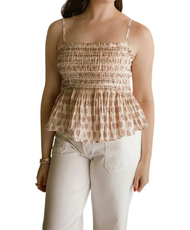 Casual Outfit For Women Ride The Style Wave Poplin Smocked Blouse In Natural Multi