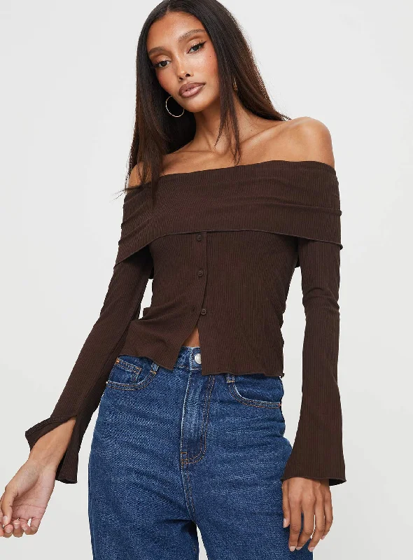 Women's Evening Apparel Trendy Fashion For Women Parveen Off The Shoulder Top Brown