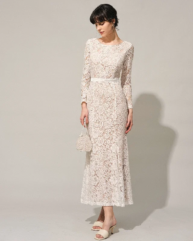 Women's Chic Outfit Style Breakthroughs The White Lace Long Sleeve Backless Maxi Dress Women's Chic Outfit Style Breakthroughs The White Lace Long Sleeve Backless Maxi Dress