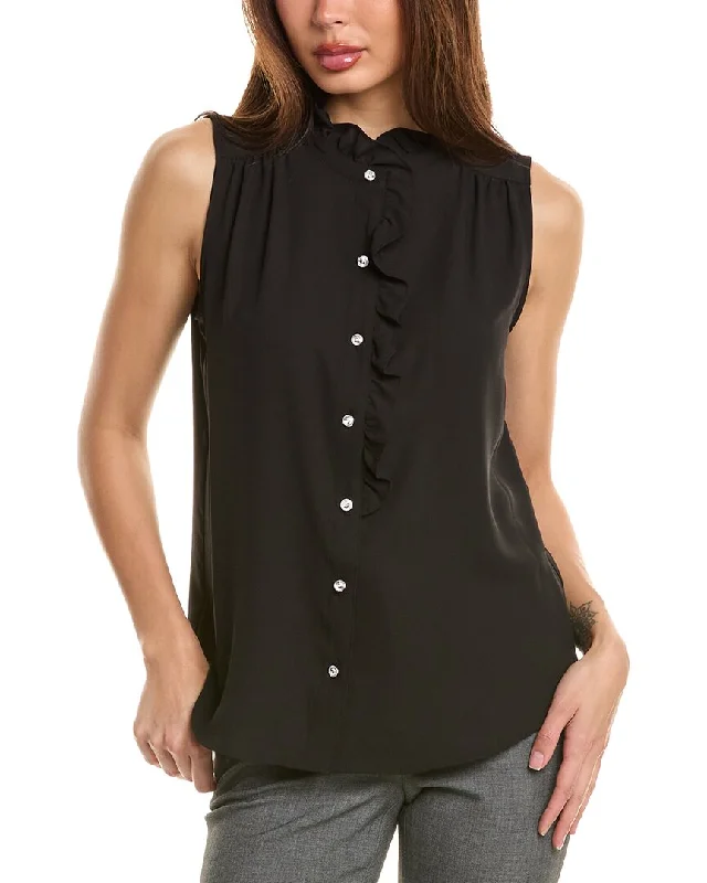 Women's Trendy Casual Outfit Comfort Meets Fashion Anne Klein Ruffle Neck Blouse