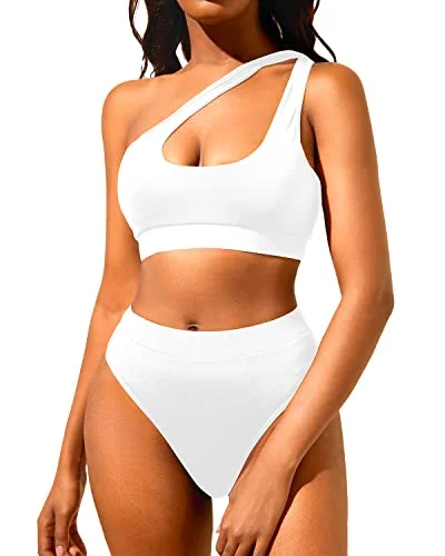 Comfortable Outfit For Women Fashion Frontiers Women's Cut Out One Shoulder High Waisted Bikini Set Sport Swimwear Comfortable Outfit For Women Fashion Frontiers Women's Cut Out One Shoulder High Waisted Bikini Set Sport Swimwear