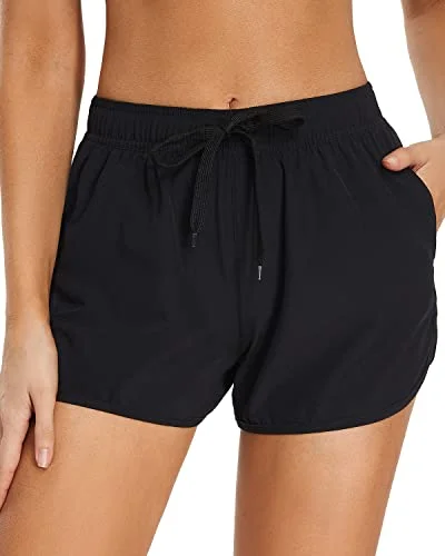 Elegant Women's Fashion Comfort First Women's Wear Women's Sporty Boardshorts Pockets Drawstring Swim Trunks For Teen Girls-Black
