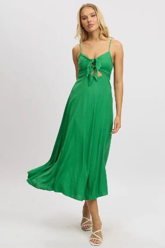 Women's Date Night Outfit Stylish Statements Green Maxi Dress Tie Detail Strappy