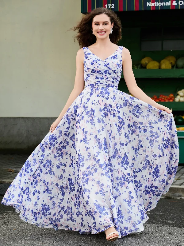Women's Functional Outdoor Garments Women's Urban Fashion V Neck Floral Print Chiffon Dress With Bow Women's Functional Outdoor Garments Women's Urban Fashion V Neck Floral Print Chiffon Dress With Bow