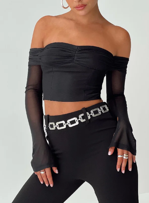 Women's Contemporary Apparel Sporty Streetwear Botello Off The Shoulder Top Black