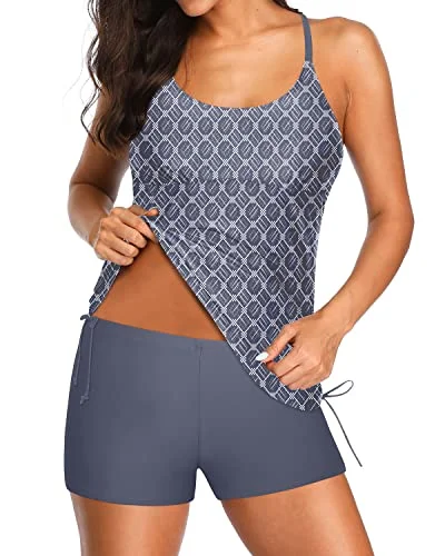 Timeless Women's Garments Everyday Wear Soft Padded Tankini Chic Side Tie Tank Top For Women-Grey Tribal