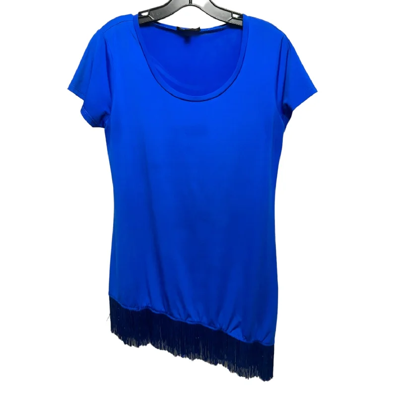 Fringe Hem Tunic Short Sleeve By Melissa Paige In Blue, Size: M