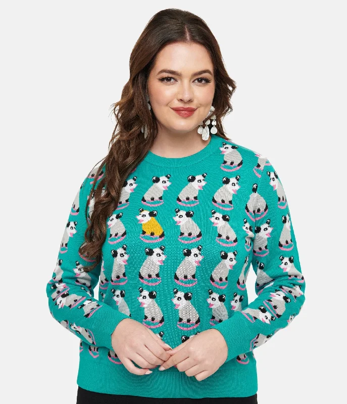 Flash Sales This Week Odd Size Clearance Sale Sesame the Opossum Teal OPossum Print Knit Sweater Flash Sales This Week Odd Size Clearance Sale Sesame the Opossum Teal OPossum Print Knit Sweater