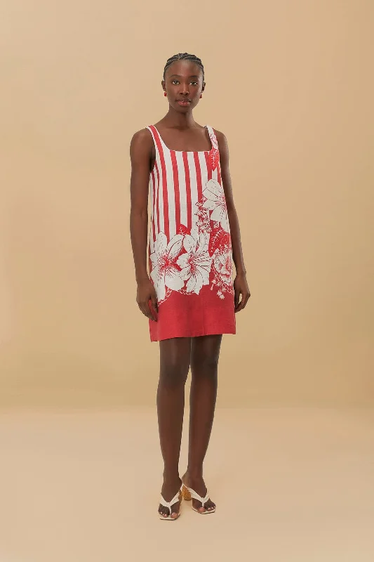 High End Women's Wear Coastal Beach - Inspired Style Red Floral Chain Stripes Mini Dress High End Women's Wear Coastal Beach - Inspired Style Red Floral Chain Stripes Mini Dress