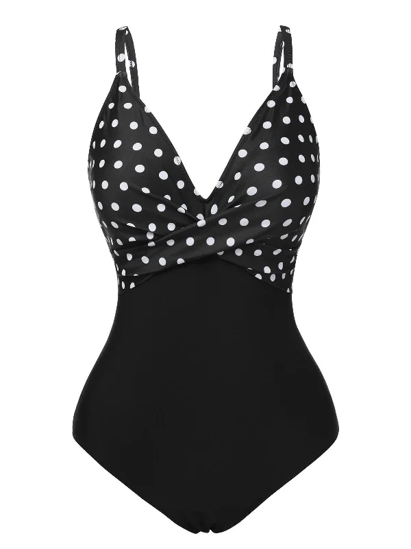 Trendy Boutiques Online Top Brand Discounts Black 1930s Polka Dots One-Piece Swimsuit Trendy Boutiques Online Top Brand Discounts Black 1930s Polka Dots One-Piece Swimsuit