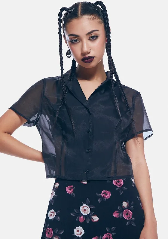 Women's Stylish Vacation Attire Stylish Looks Black Organza Fitted Blouse