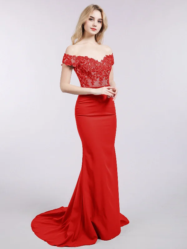 Comfortable Outfit For Women Fashion Frontiers Off Shoulder Mermaid Gown with Train-Red Comfortable Outfit For Women Fashion Frontiers Off Shoulder Mermaid Gown with Train-Red