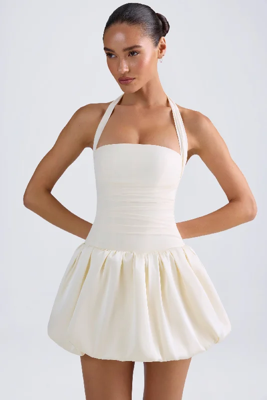 Online Clothing Boutiques Exclusive Deals Online Halterneck Lace-Up Bubble Hem Corset Micro Mini Dress in Ivory