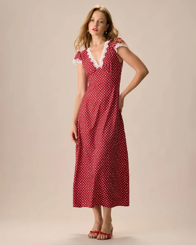 Women's Clothing Online Sale Flash Sale The Red V Neck Polka Dot Lace Ruched Maxi Dress Women's Clothing Online Sale Flash Sale The Red V Neck Polka Dot Lace Ruched Maxi Dress