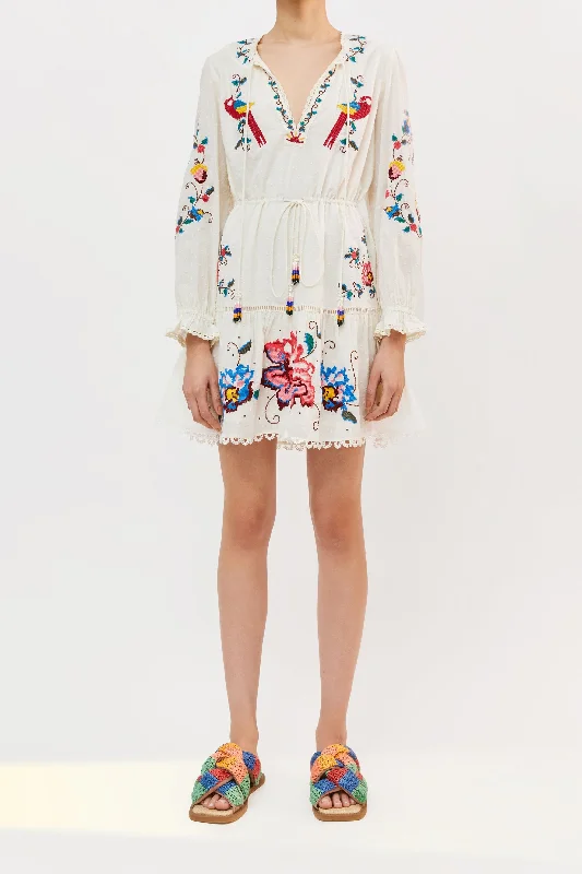 Women's Wardrobe Apparel Stylish Women's Apparel Macaw Cross Stitch Embroidered Mini Dress Women's Wardrobe Apparel Stylish Women's Apparel Macaw Cross Stitch Embroidered Mini Dress