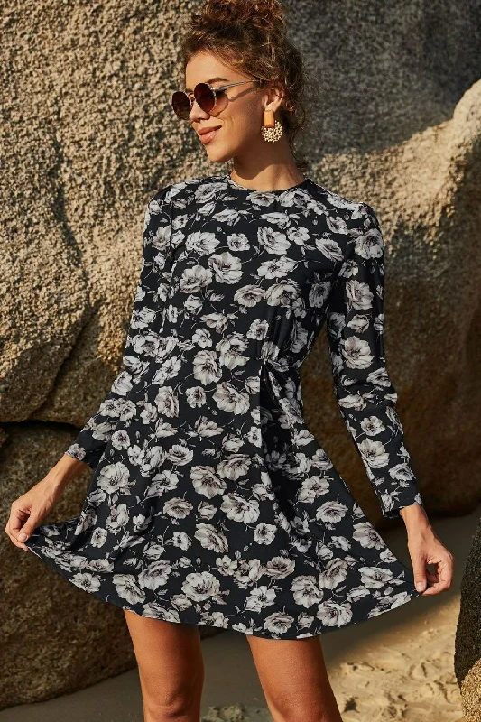 New Arrival Discount Limited Time Offers Floral Puff Sleeve A-Line Dress