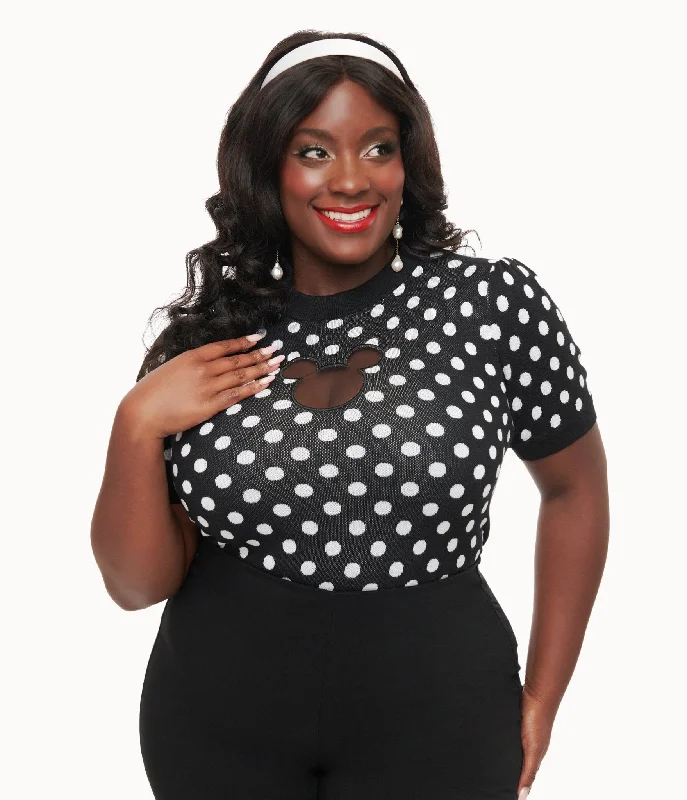 Women's Trendy Outfits Unbeatable Deals Disney Mickey & Friends Collection by Unique Vintage Plus Size Black & White Polka Dot Mickey Mouse Cutout Sweater Women's Trendy Outfits Unbeatable Deals Disney Mickey & Friends Collection by Unique Vintage Plus Size Black & White Polka Dot Mickey Mouse Cutout Sweater