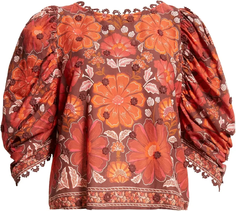 Women's Comfortable Lounge Garments Luxury Fashion Farm Rio Women's Gigi Tapestry Brown Blouse Women's Comfortable Lounge Garments Luxury Fashion Farm Rio Women's Gigi Tapestry Brown Blouse
