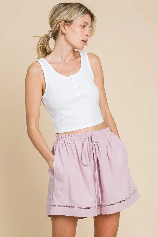 Hot Girl Nu Lab High Waist Drawstring Cotton Shorts In Mauve