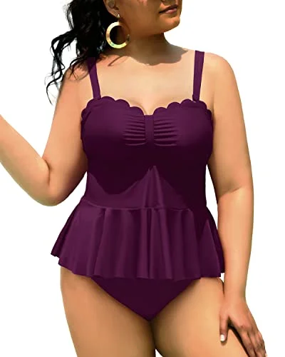 Women's Clothes And Apparel Timeless Elegance Peplum Tankini Top And High Waisted Swim Bottom Swimsuits For Curvy Women-Maroon Women's Clothes And Apparel Timeless Elegance Peplum Tankini Top And High Waisted Swim Bottom Swimsuits For Curvy Women-Maroon