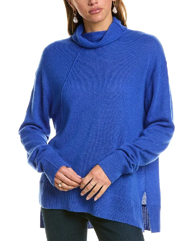 Hannah Rose Asymmetrical Funnel Neck Cashmere Tunic Sweater