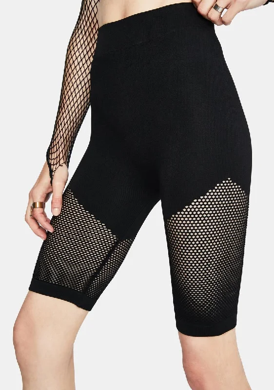 Online Impressions Boutique Cool Prices Noir 10% Luck Mesh Panelled Biker Shorts