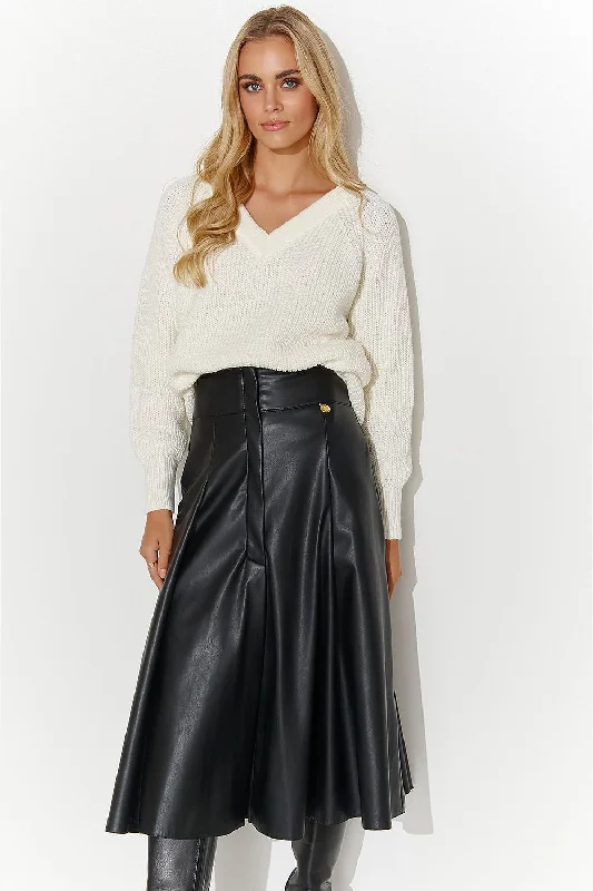 Makadamia Faux Leather Midi Skirt In Black