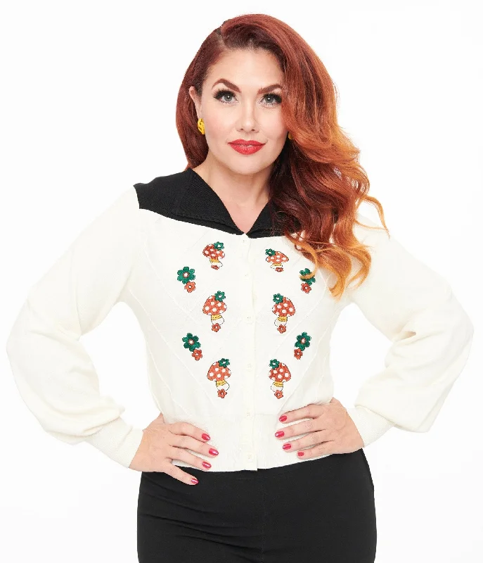 Casual and Comfortable Outfits Chic And Trendy Smak Parlour 1960s Ivory & Black Mushroom Embroidered Cardigan Casual and Comfortable Outfits Chic And Trendy Smak Parlour 1960s Ivory & Black Mushroom Embroidered Cardigan