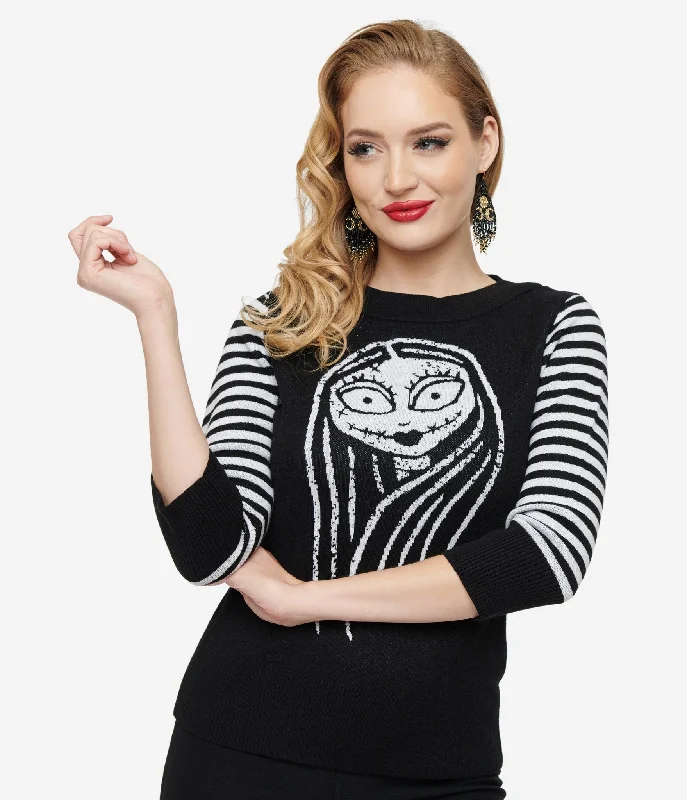 Trendy Online Boutiques Limited Time Special Offer Tim Burton's The Nightmare Before Christmas by Unique Vintage Black & White Stripe Sally Minou Sweater Trendy Online Boutiques Limited Time Special Offer Tim Burton's The Nightmare Before Christmas by Unique Vintage Black & White Stripe Sally Minou Sweater