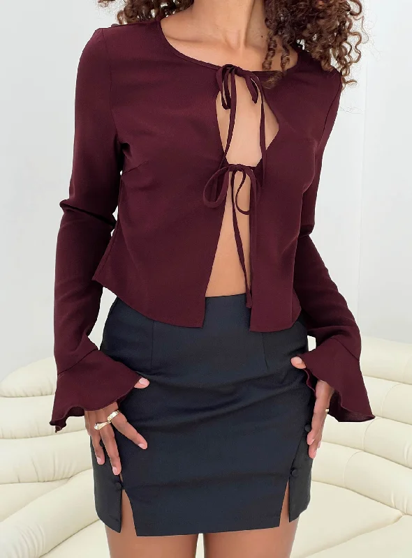 Trend Alert Luxury Comfort Bowden Long Sleeve Top Burgundy