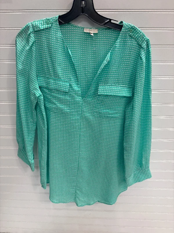 Top 3/4 Sleeve By Joie In Green & White, Size: Xs