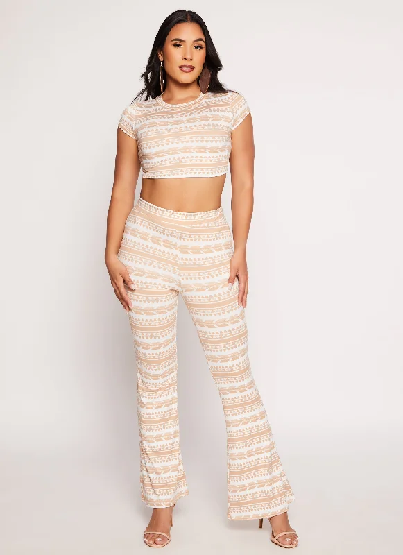 Women's Chic Apparel Modern Casual Clothing Aztec Print Flare Pants