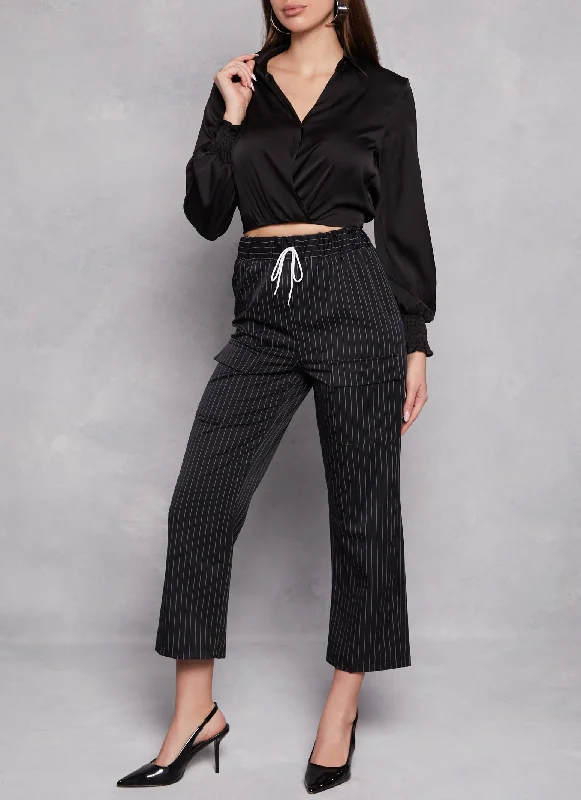 Women's Outerwear Attire Special Occasion Wear Pinstripe Faux Drawstring Cargo Pocket Pants Women's Outerwear Attire Special Occasion Wear Pinstripe Faux Drawstring Cargo Pocket Pants