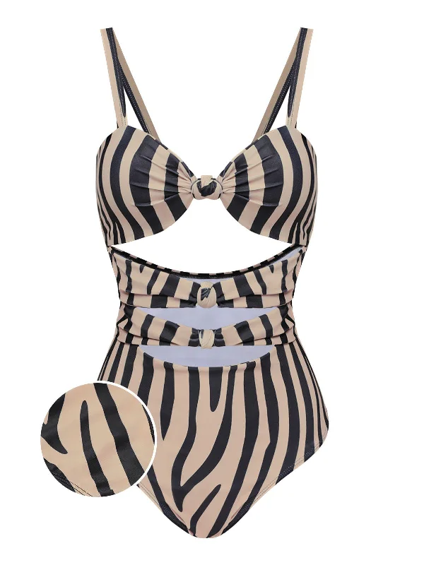 Women's Activewear for Exercise and Sports Limited Edition Brown Zebra Print Cutout One-Piece Swimsuit Women's Activewear for Exercise and Sports Limited Edition Brown Zebra Print Cutout One-Piece Swimsuit