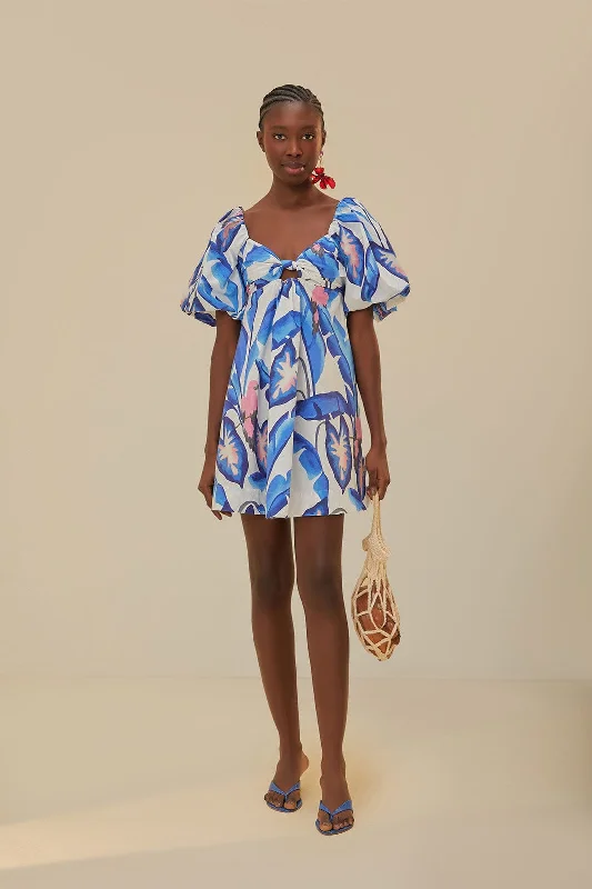 Casual Chic Great Deals On Ethnic Cultural Wear Off-White Blue Foliage Mini Dress