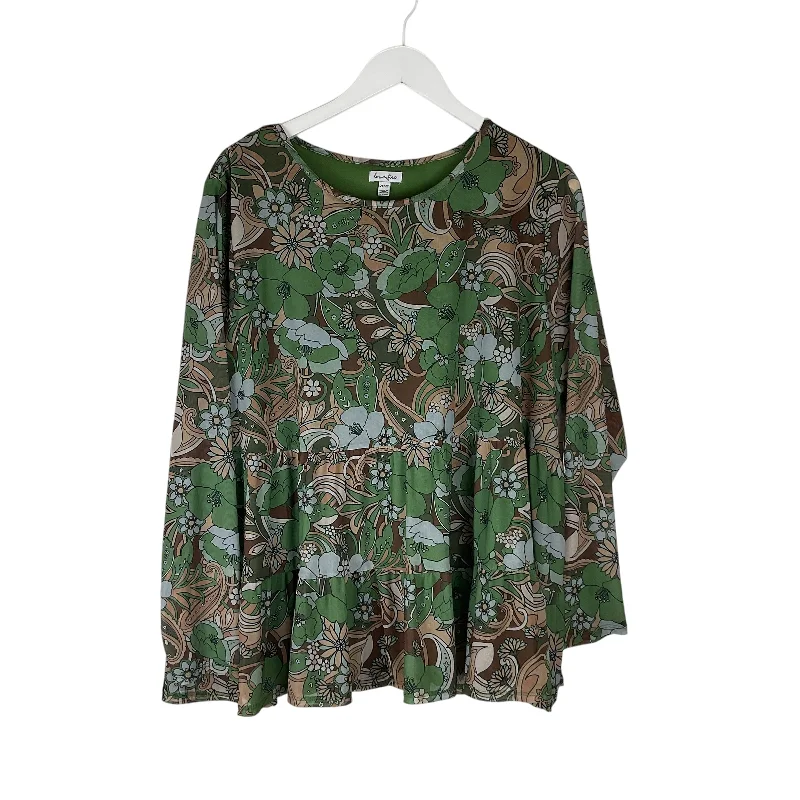 Top Long Sleeve By Love Fire In Green, Size: 2x