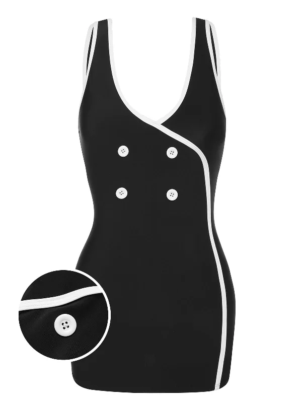 Women's Comfortable Garments Stylish Savings Black & White 1960s Solid Contrast Binding Swimsuit Women's Comfortable Garments Stylish Savings Black & White 1960s Solid Contrast Binding Swimsuit