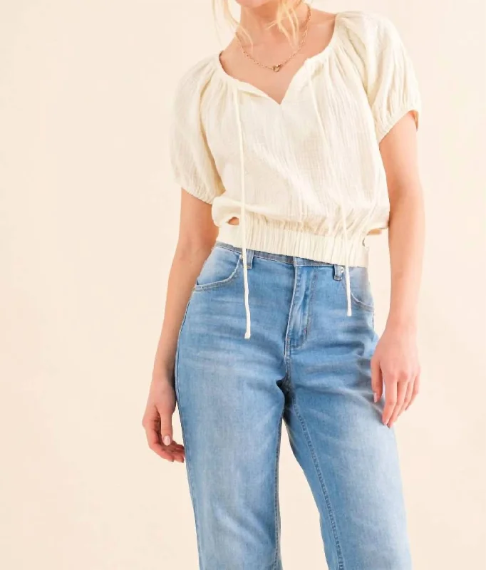 Women's Tailored Outfit Fashion Forward, Function First Back Waist Tie Cropped Blouse In Cream Women's Tailored Outfit Fashion Forward, Function First Back Waist Tie Cropped Blouse In Cream