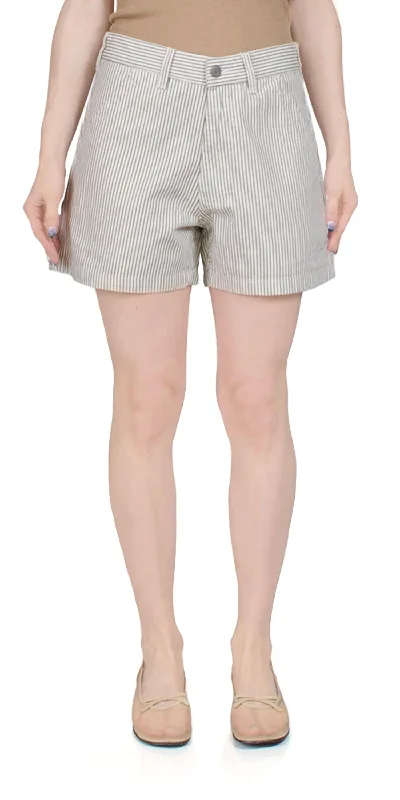 Women's Holiday Outfit Style Revolution Carpenter Striped Cotton Shorts In Grey