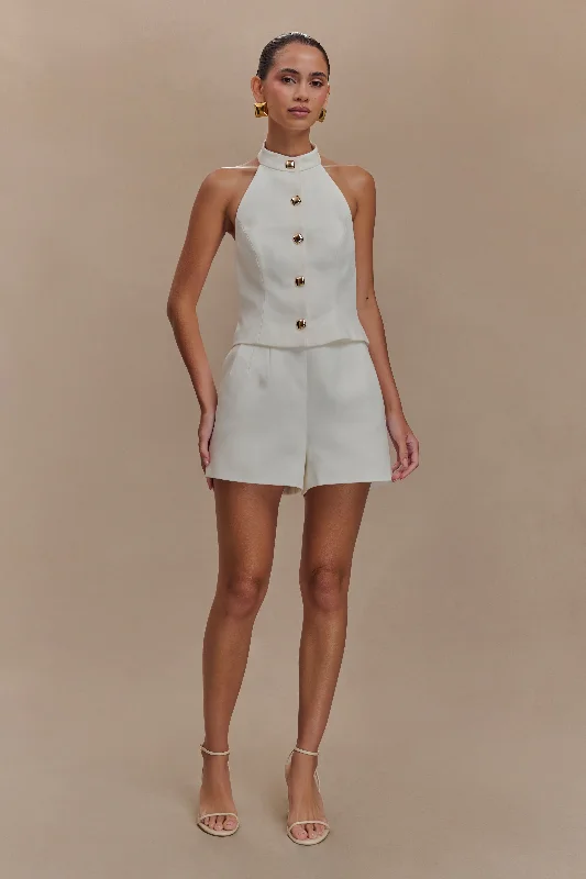 Sophisticated Style Offers Tiara Halter Neck Suiting Top - White