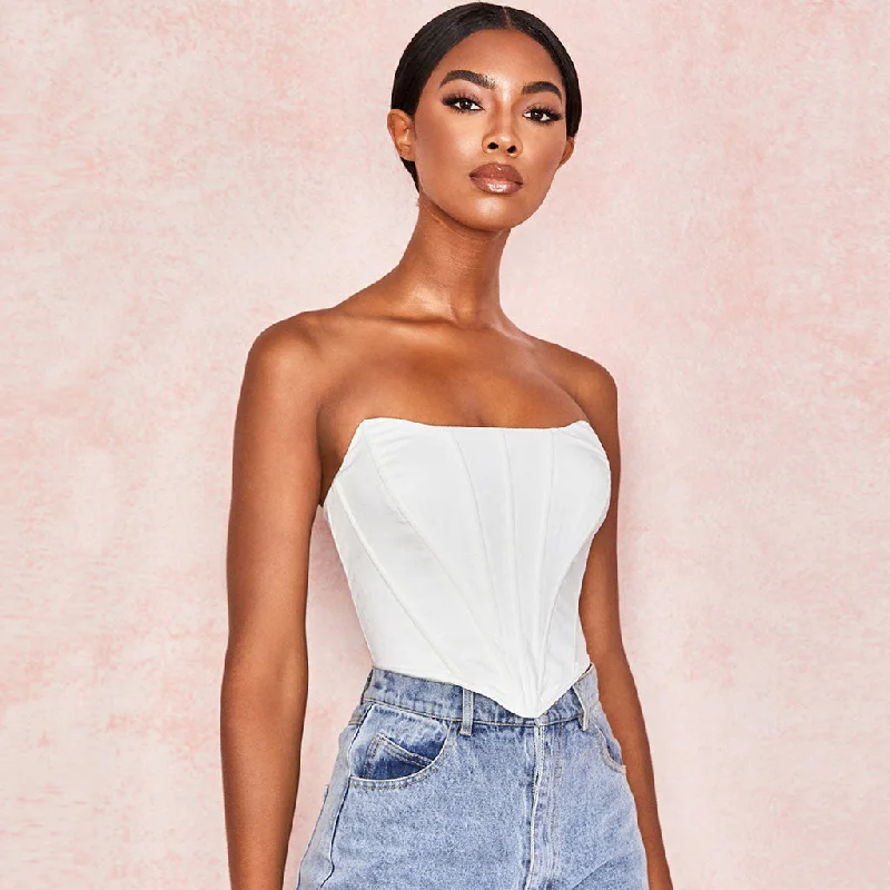 Stupidly Low Prices Sexy Asymmetric Sweetheart Neck Corset Bandeau Top - White