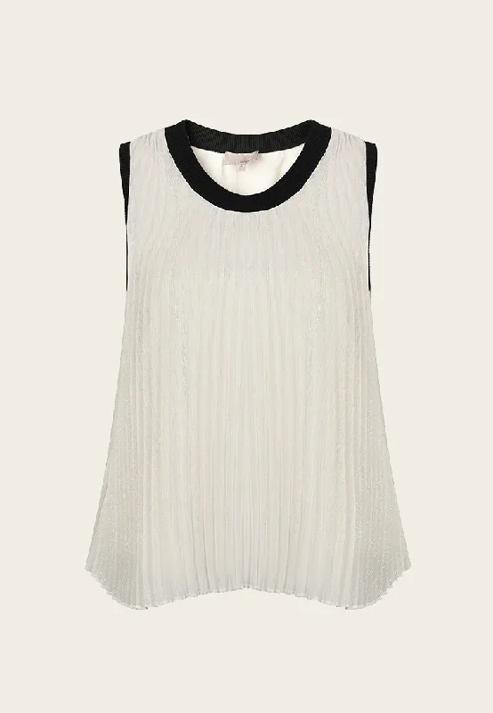 Daily Deals Black Lining White Pleated Chiffon Top