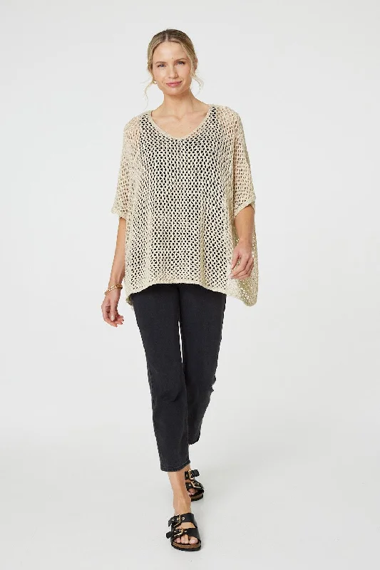 Discount Extravaganza Sheer Crochet Relaxed Batwing Sleeve Top