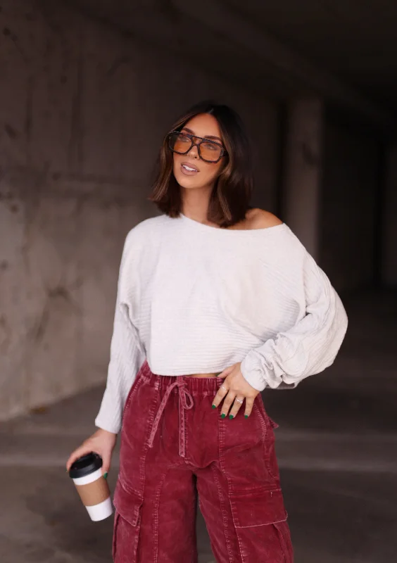 Grab The Best Deals Before They'Re Gone Light Grey Ribbed Pullover Top