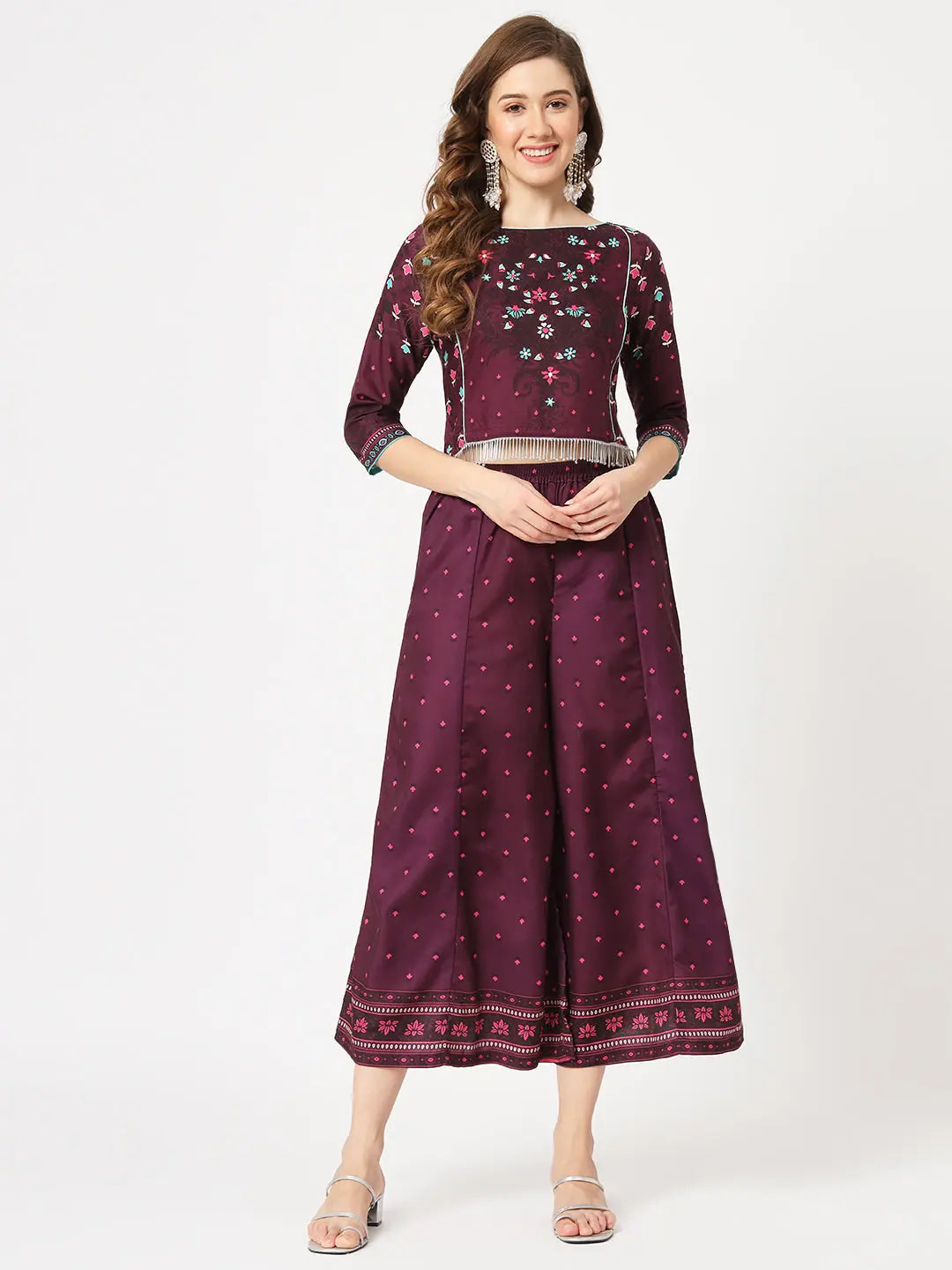 Exclusive Discounts Mughal High-Low Top With Kalidaar Palazzo-PKC10075PNK-S