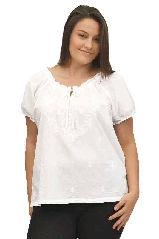 Shop Sales La Cera Plus Size White Embroidered Short Sleeve Peasant Top